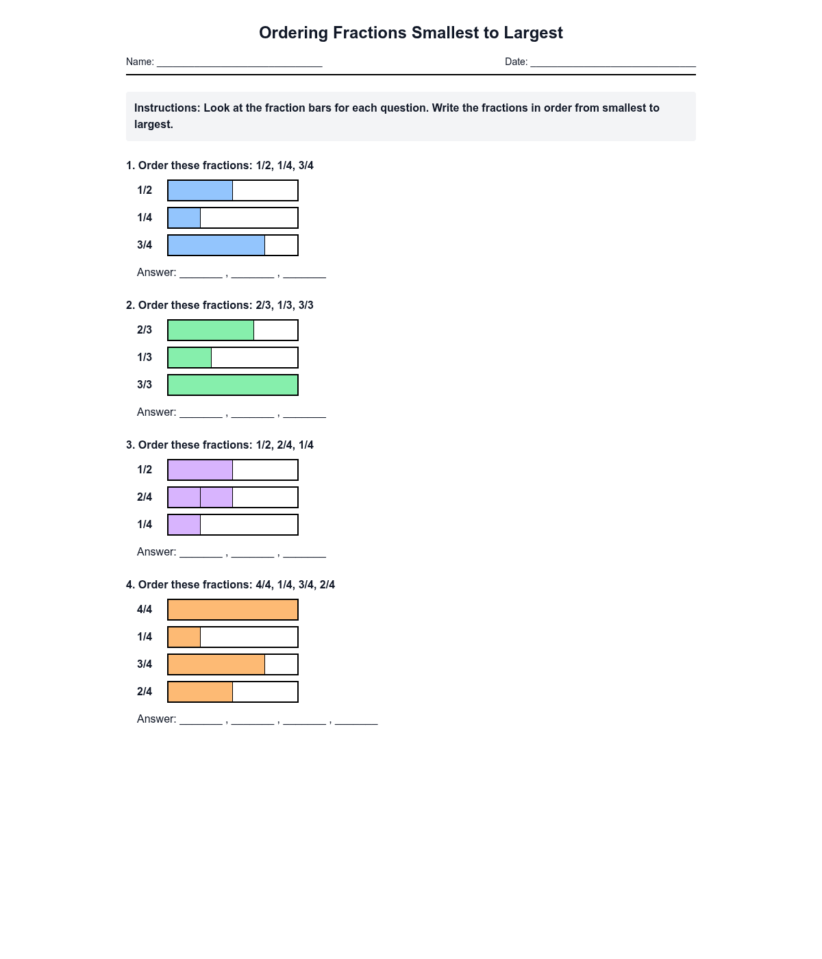 Ordering Fractions Smallest to Largest