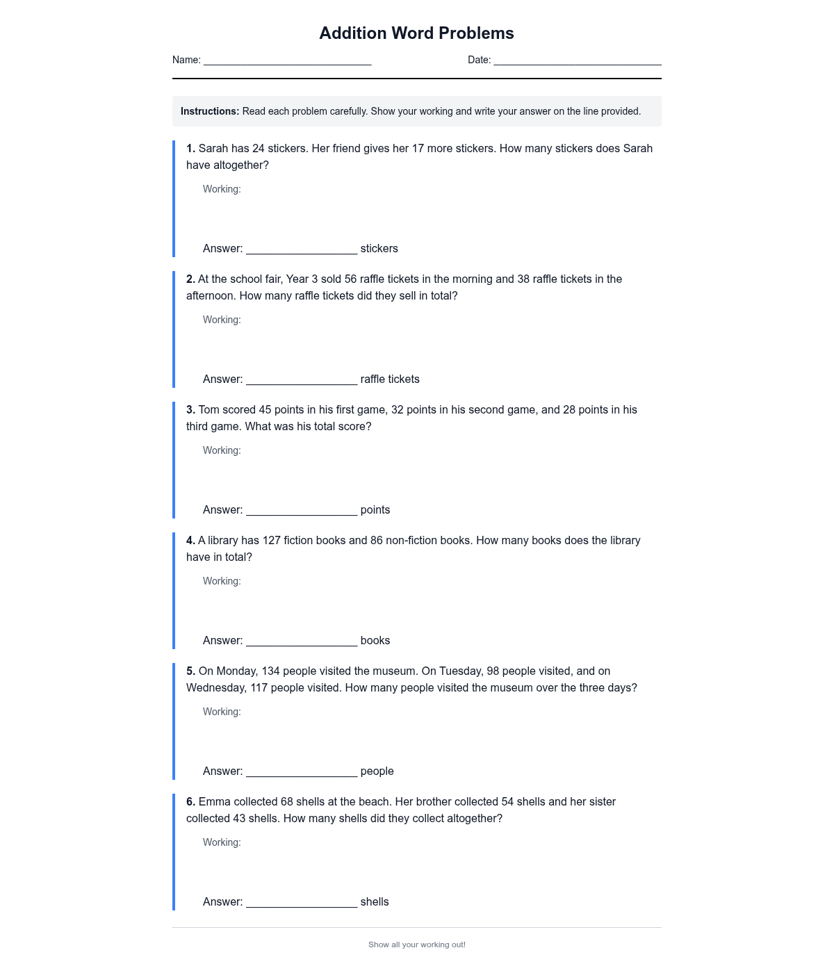 Addition Word Problems