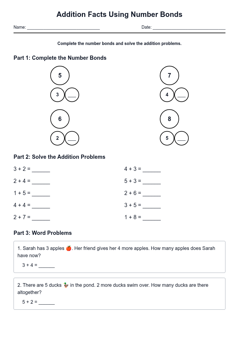 Addition Facts Using Number Bonds