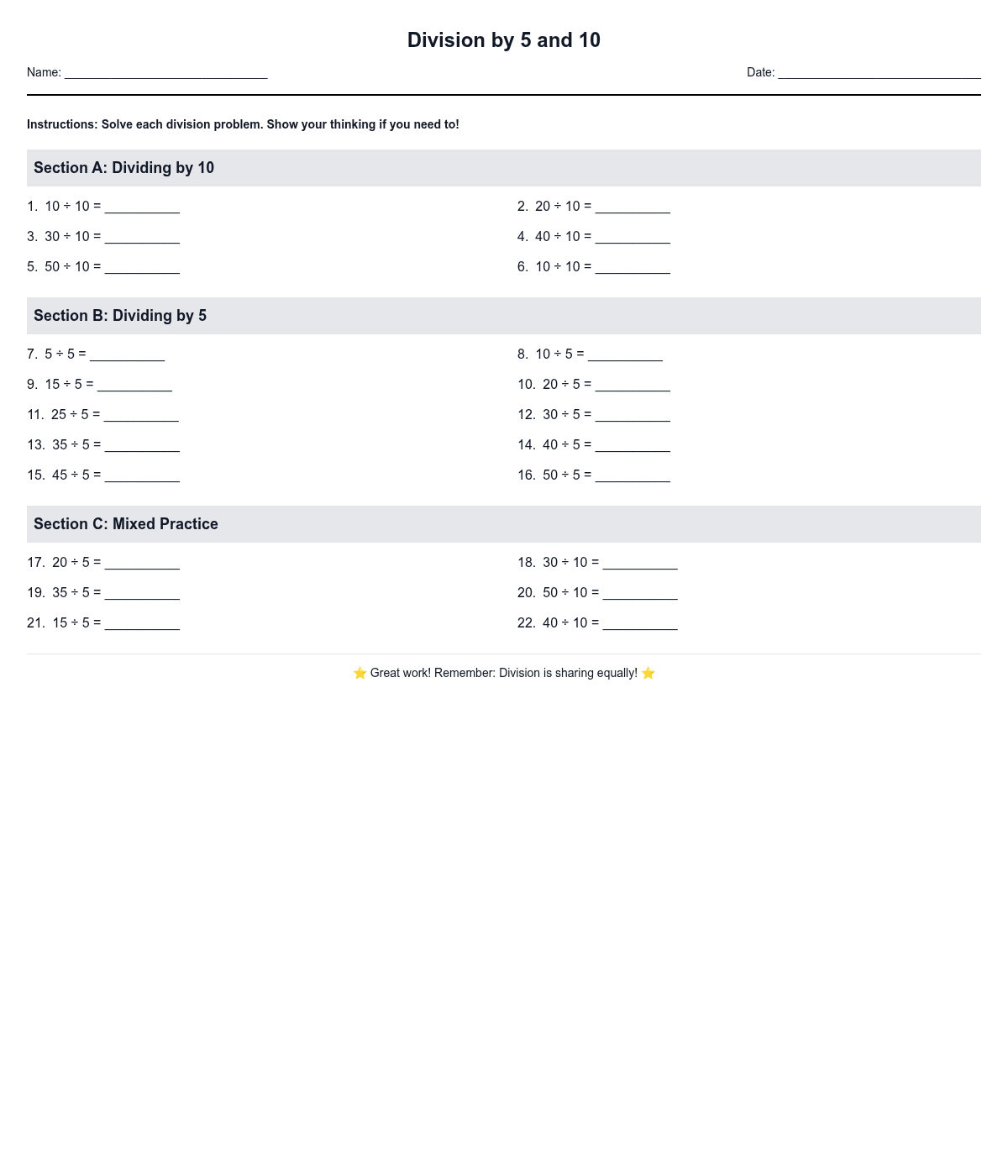 Division by 5 and 10
