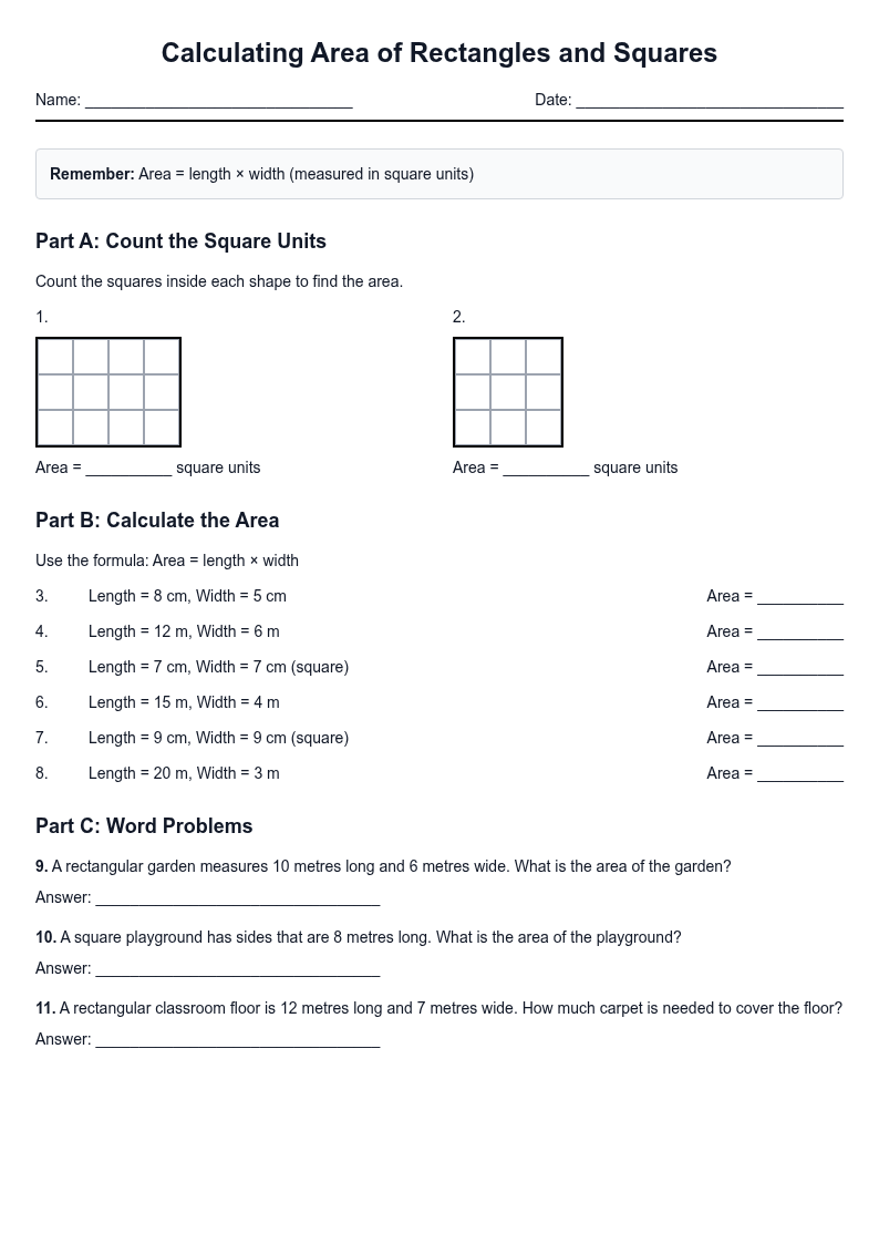 Calculating Area of Rectangles and Squares