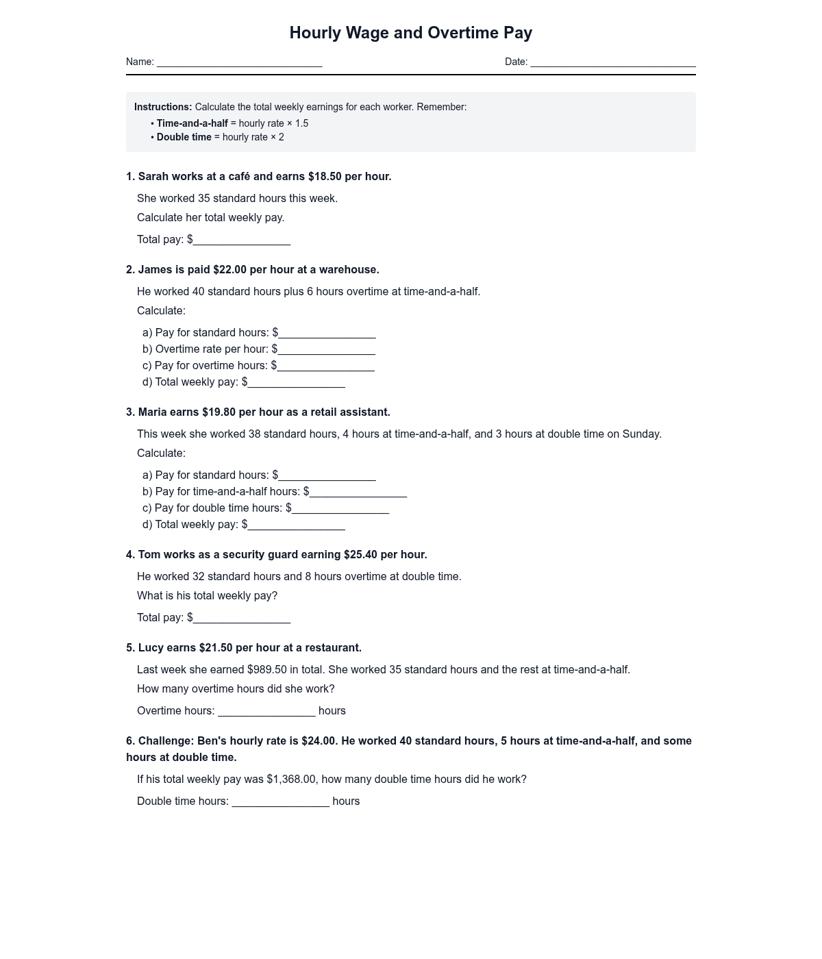 Hourly Wage and Overtime Pay