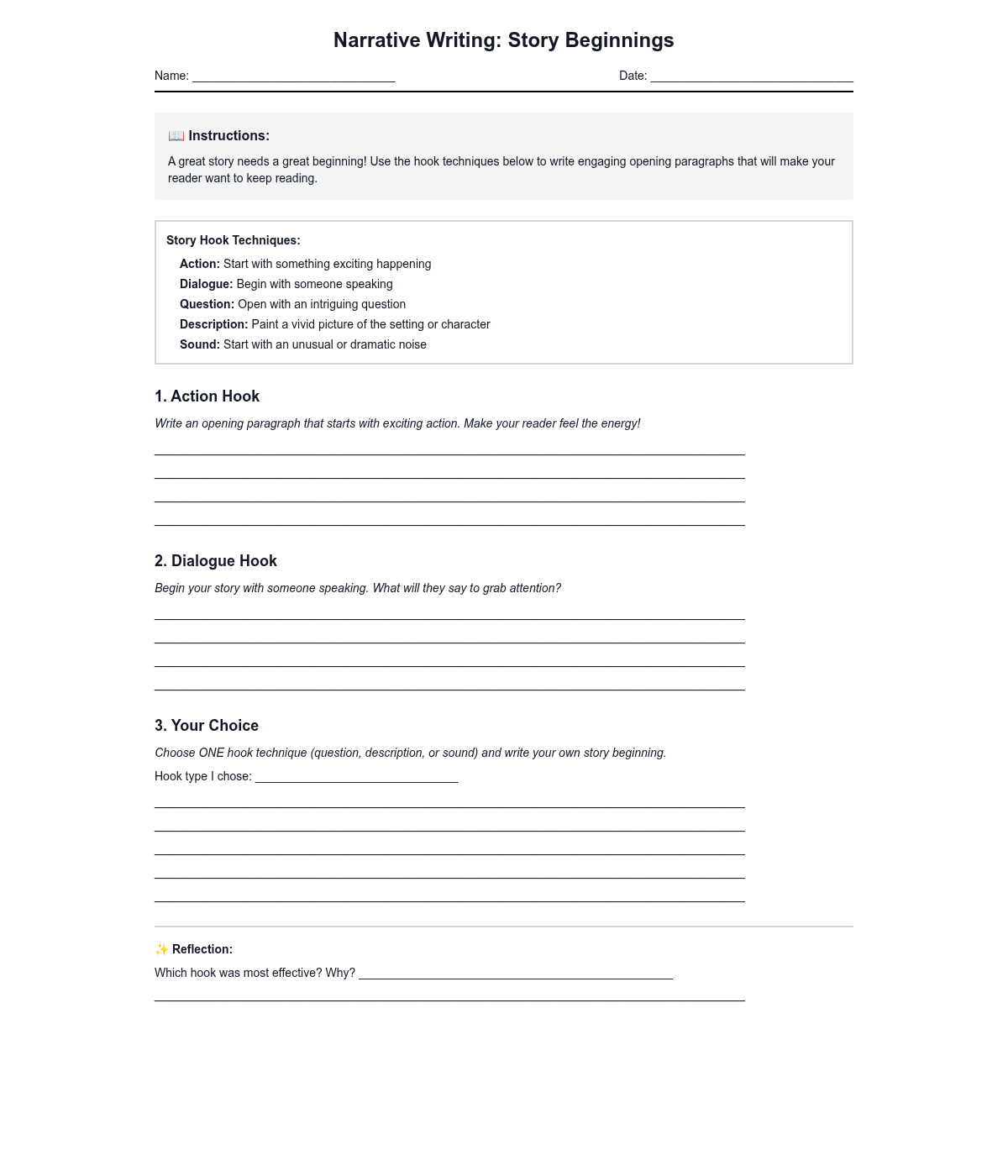 Narrative Writing: Story Beginnings