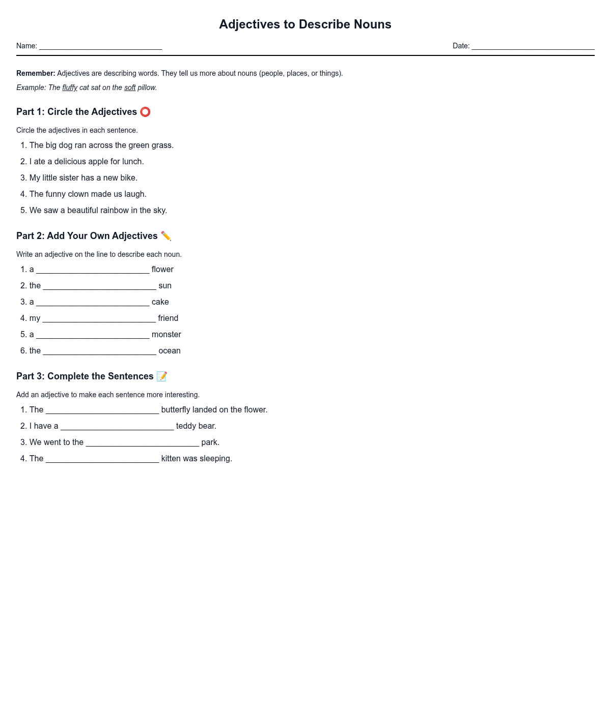 Adjectives to Describe Nouns