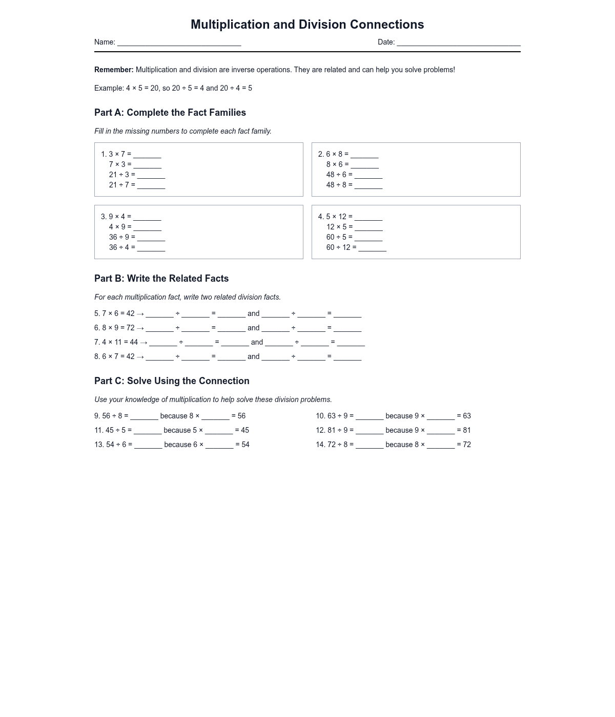 Multiplication and Division Connections