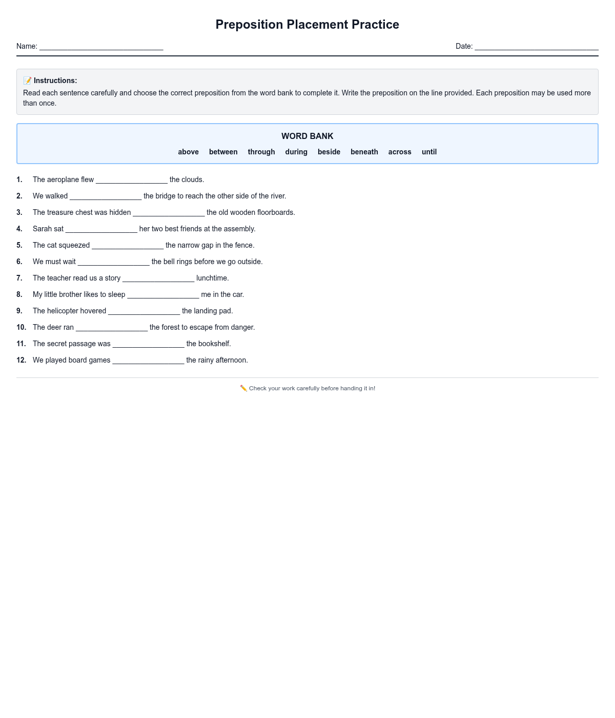 Preposition Placement Practice