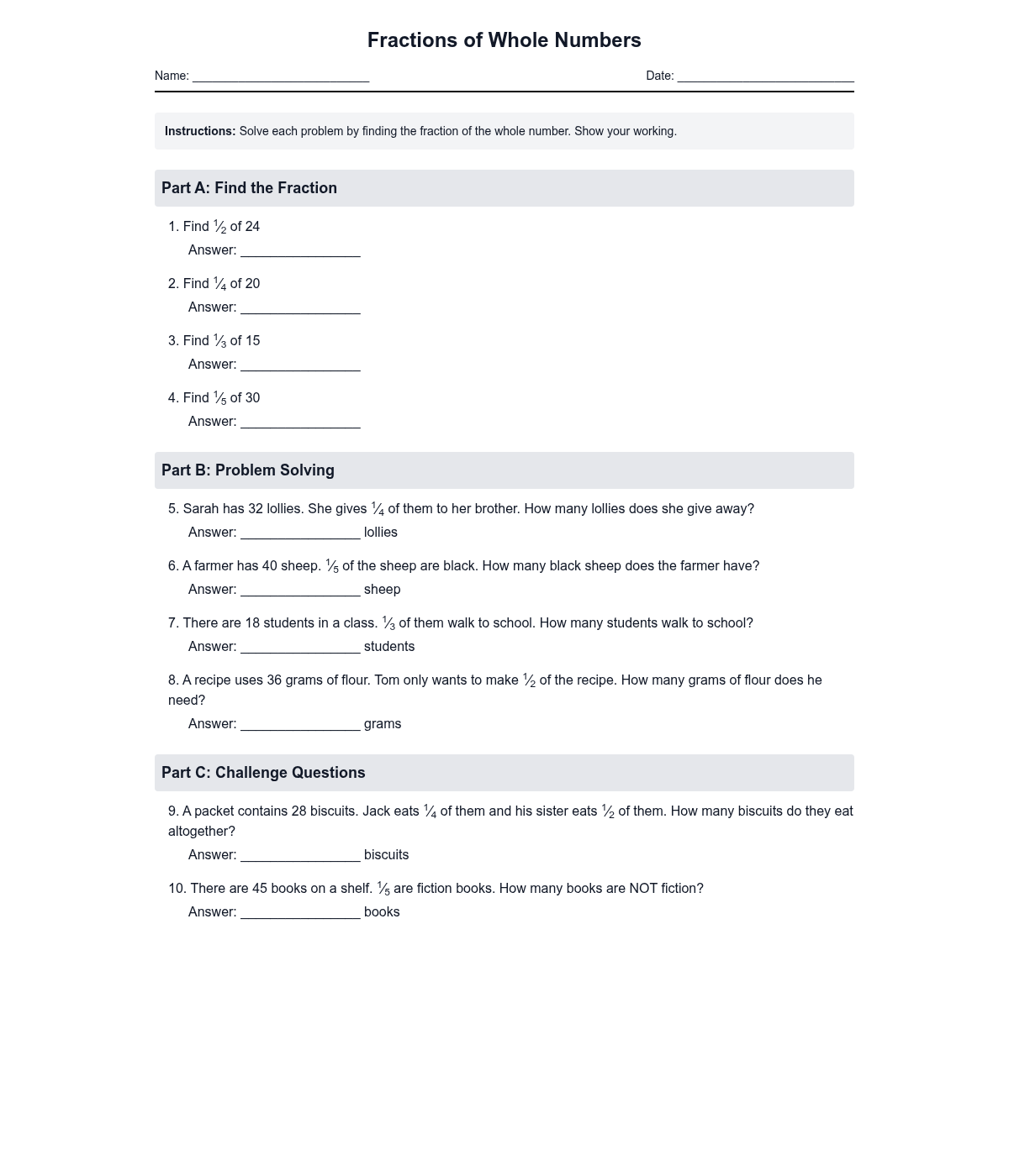 Fractions of Whole Numbers