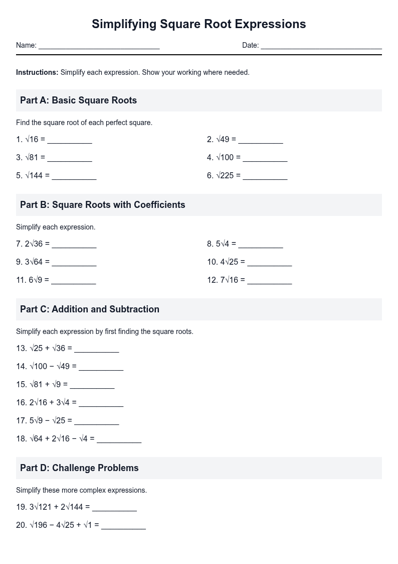 Simplifying Square Root Expressions