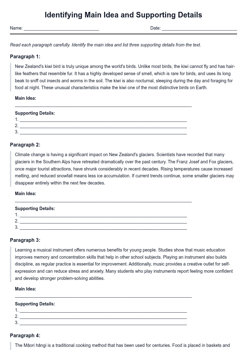 Identifying Main Idea and Supporting Details