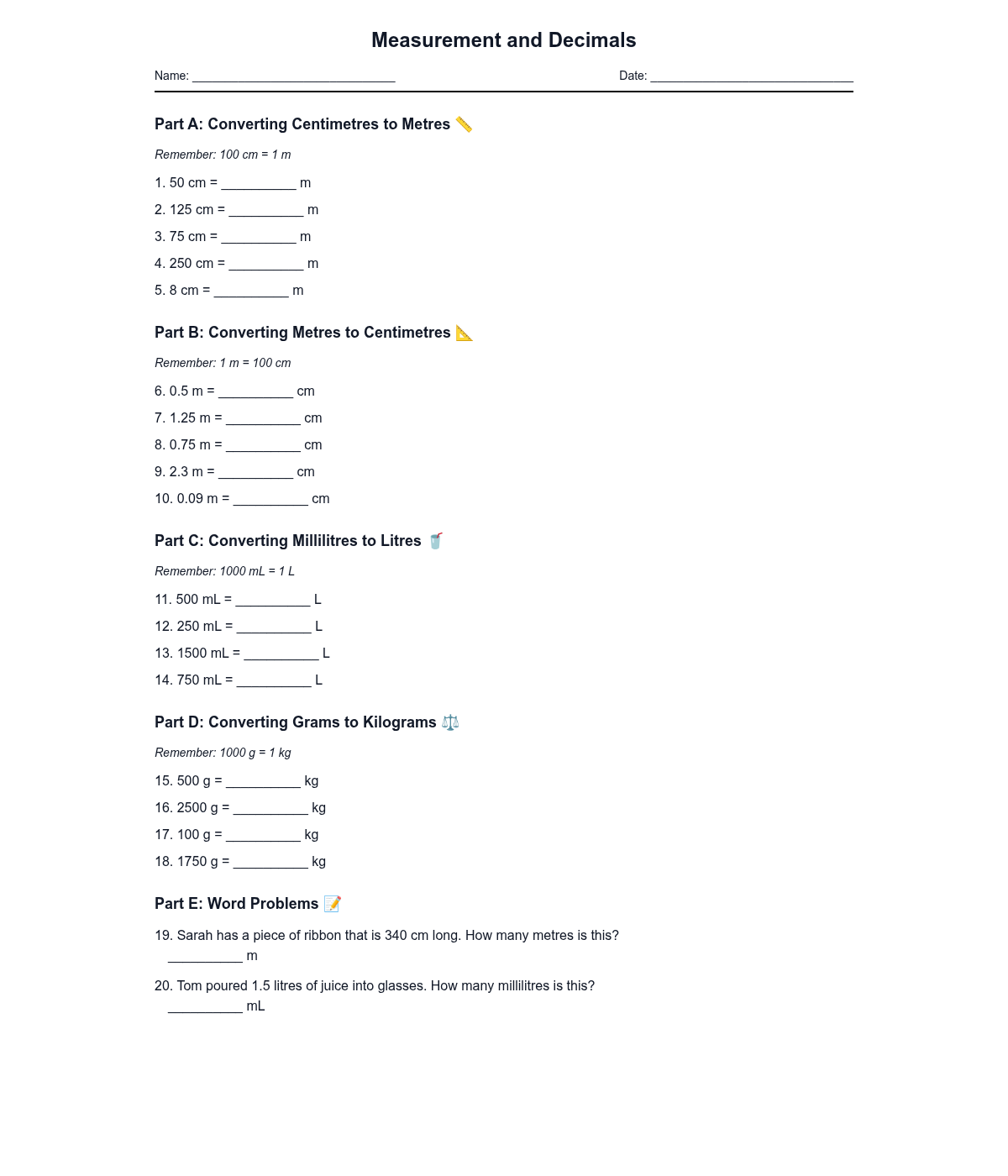 Measurement and Decimals
