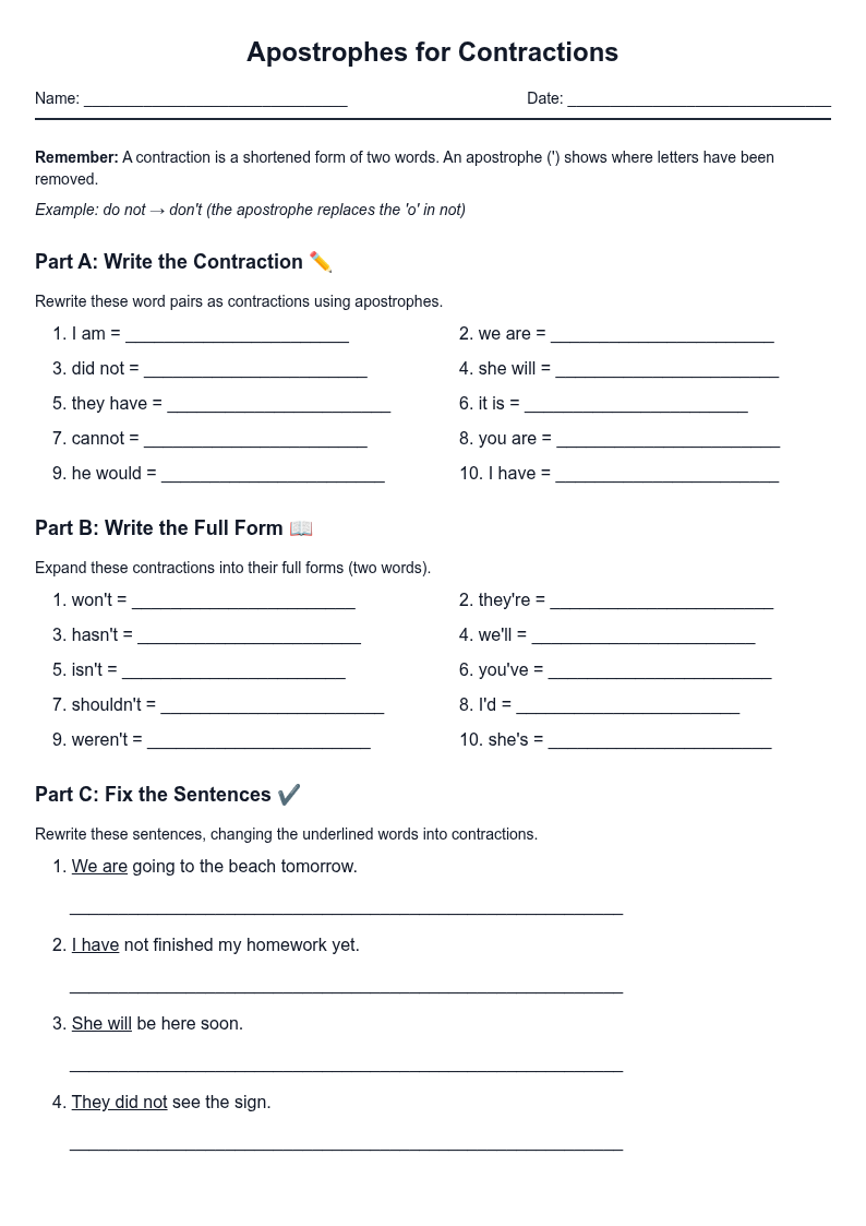 Apostrophes for Contractions