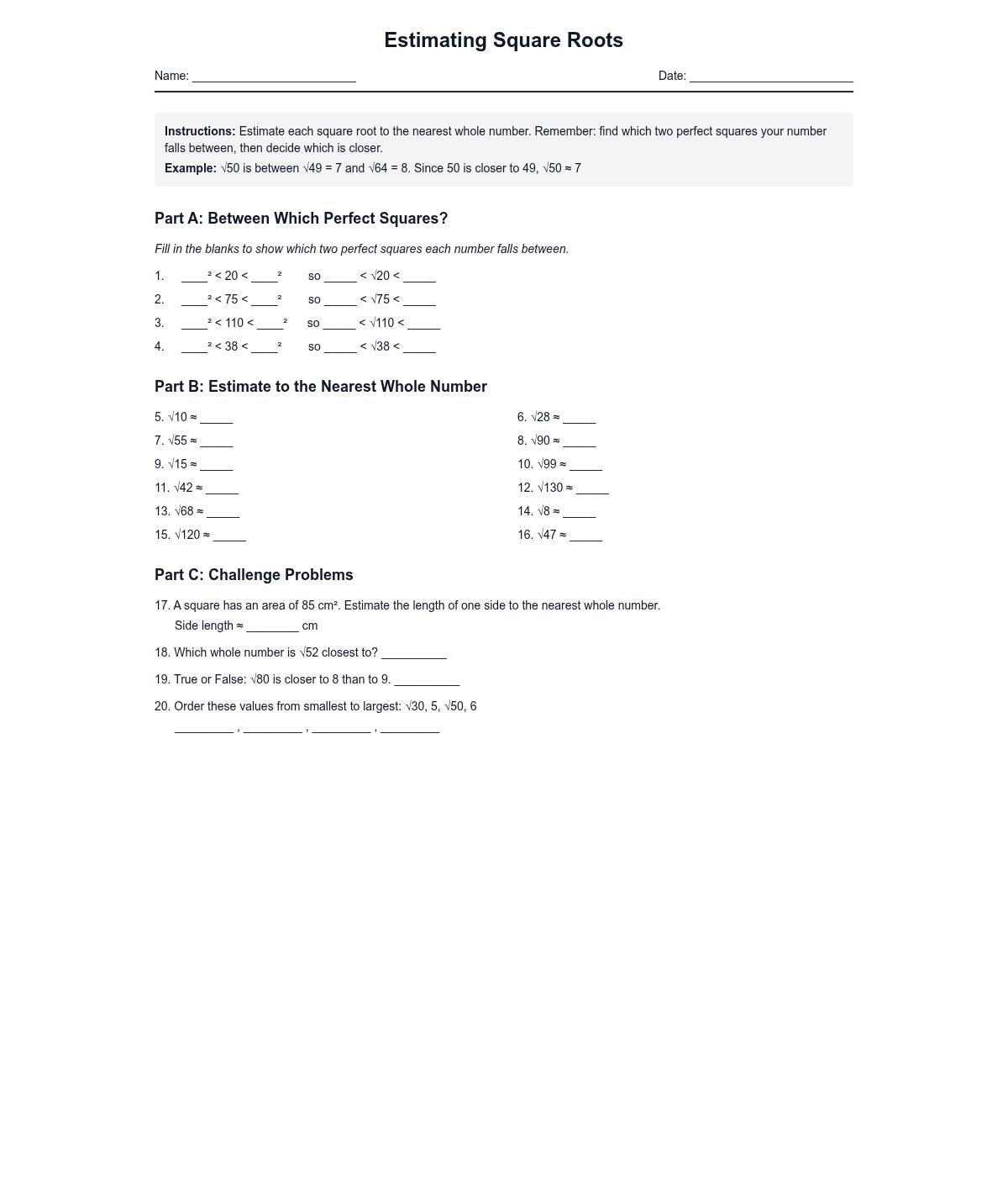 Estimating Square Roots
