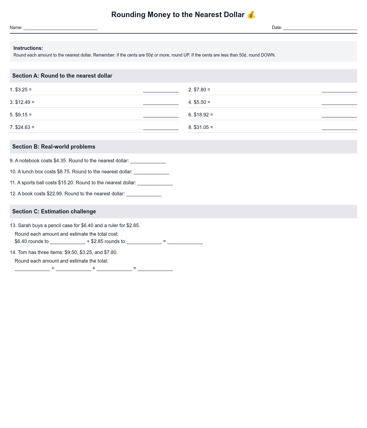 Rounding Money to Nearest Dollar
