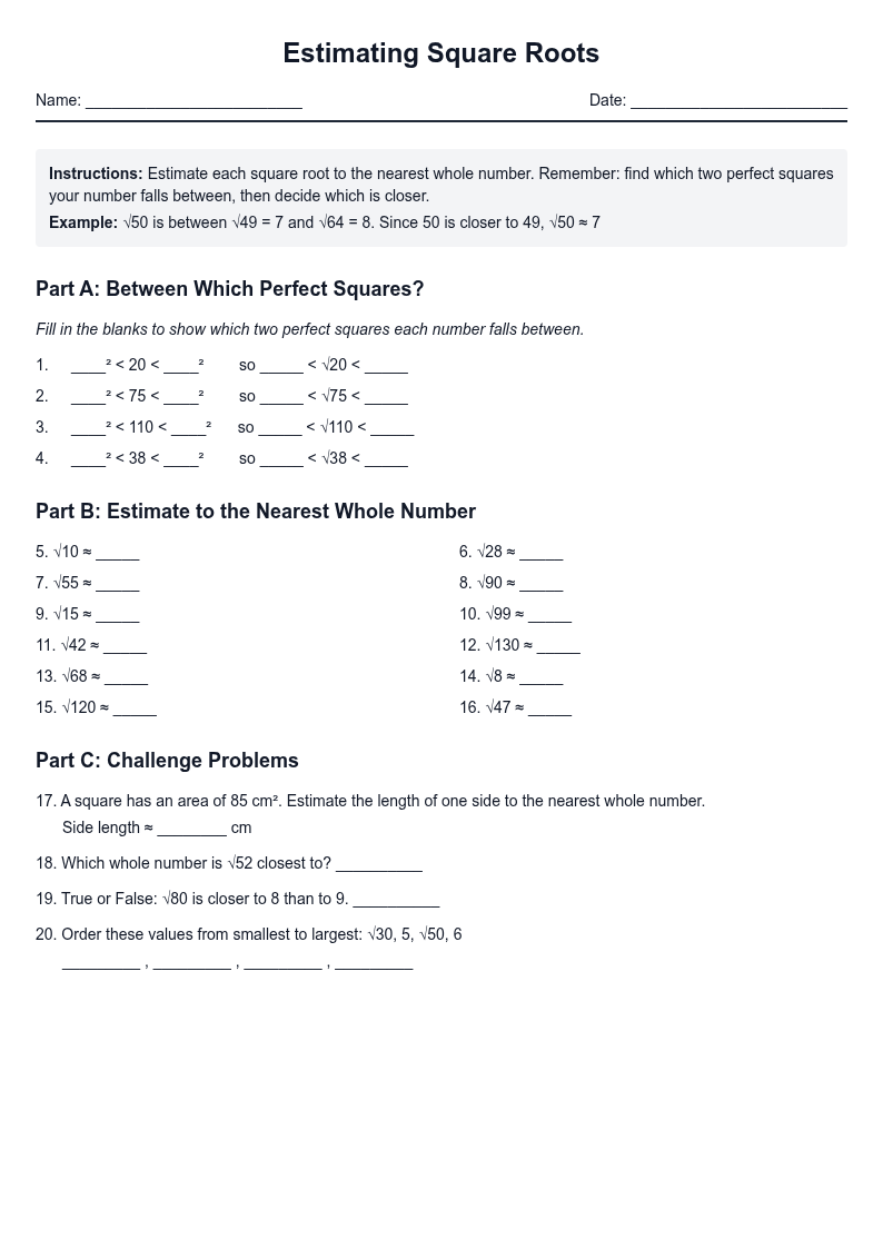 Estimating Square Roots