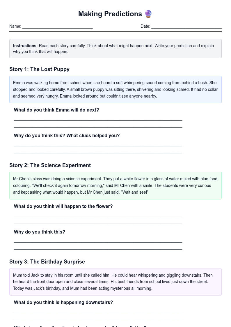 Making Predictions Worksheet