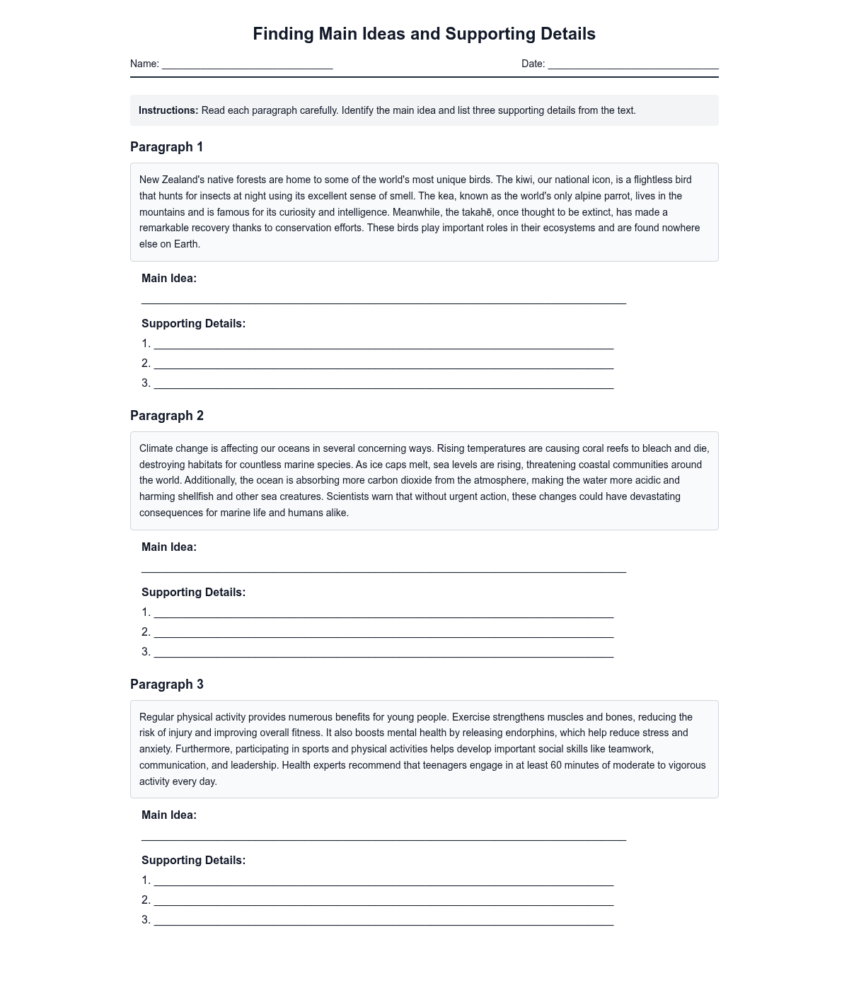 Finding Main Ideas and Supporting Details