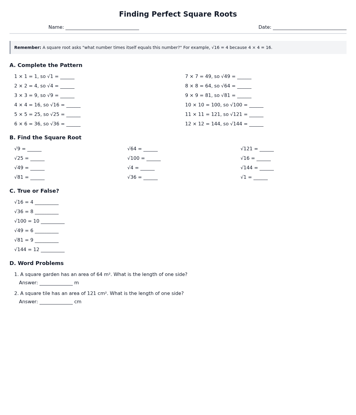Finding Perfect Square Roots