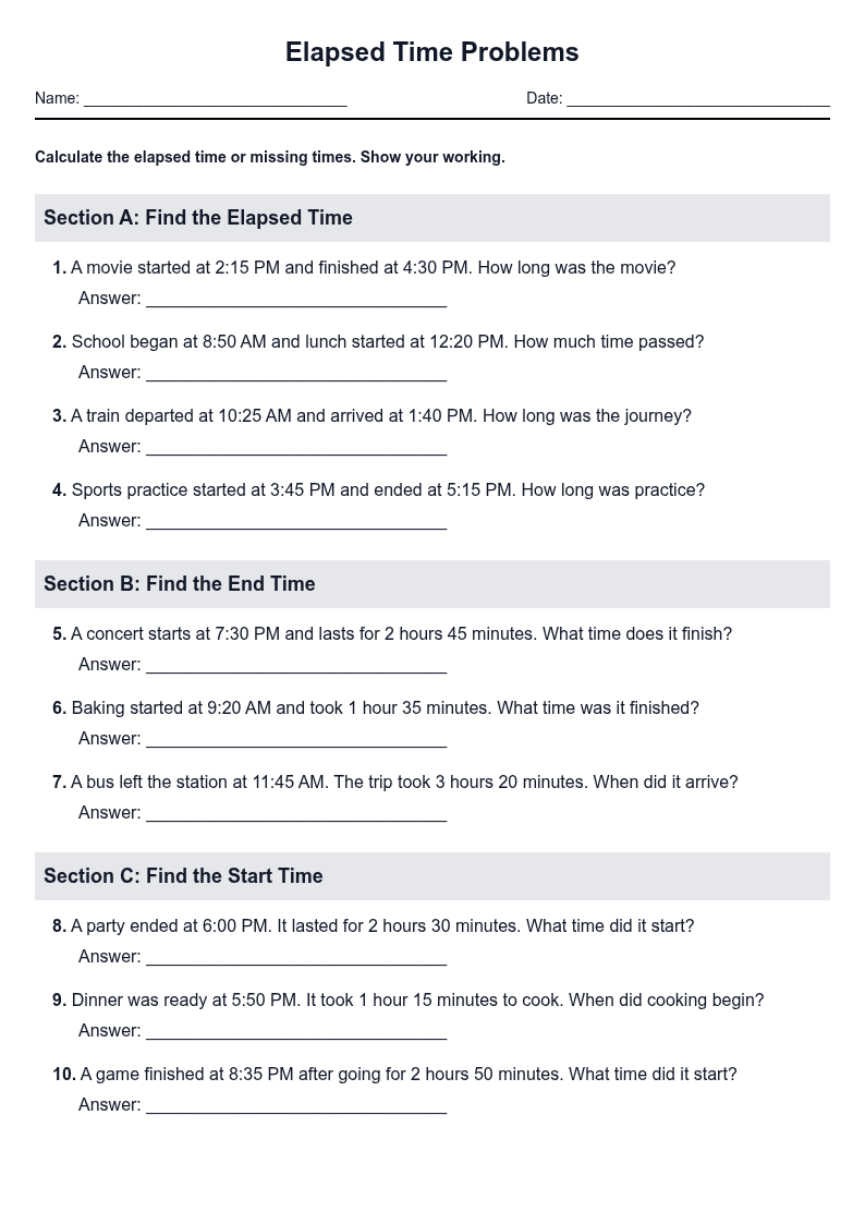 Elapsed Time Problems