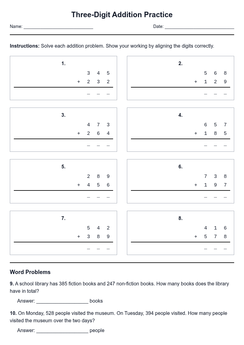 Three-Digit Addition Practice