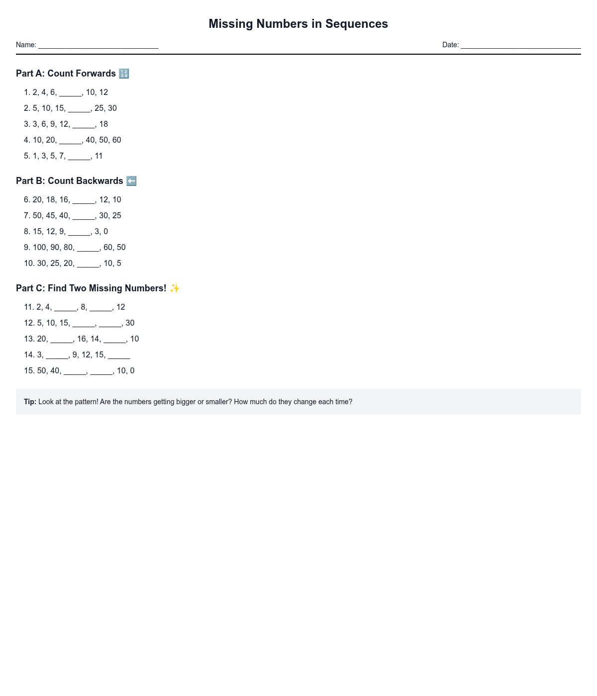 Missing Numbers in Sequences
