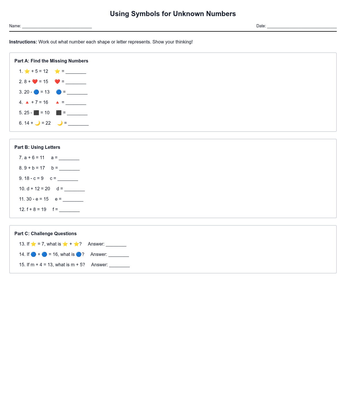 Using Symbols for Unknown Numbers