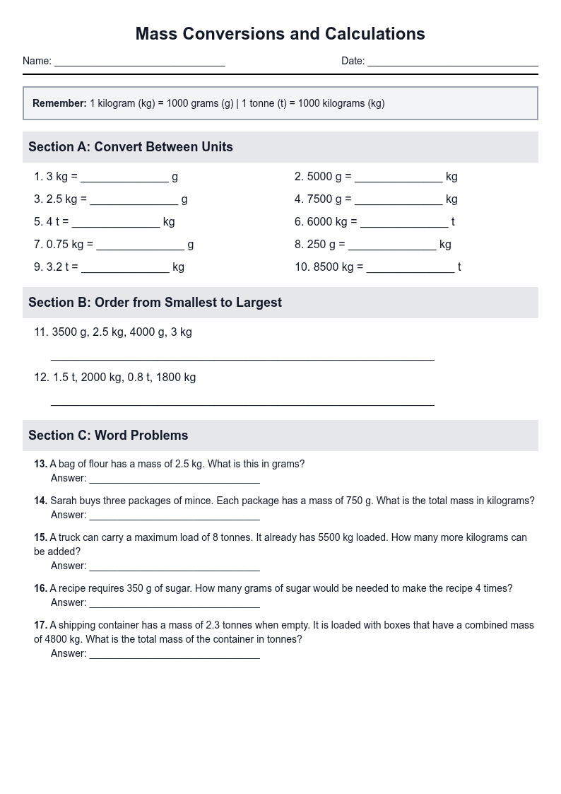 Mass Conversions and Calculations