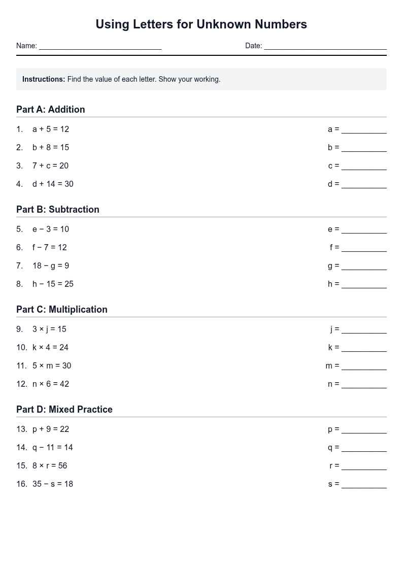 Using Letters for Unknown Numbers