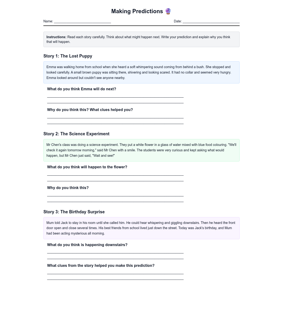 Making Predictions Worksheet