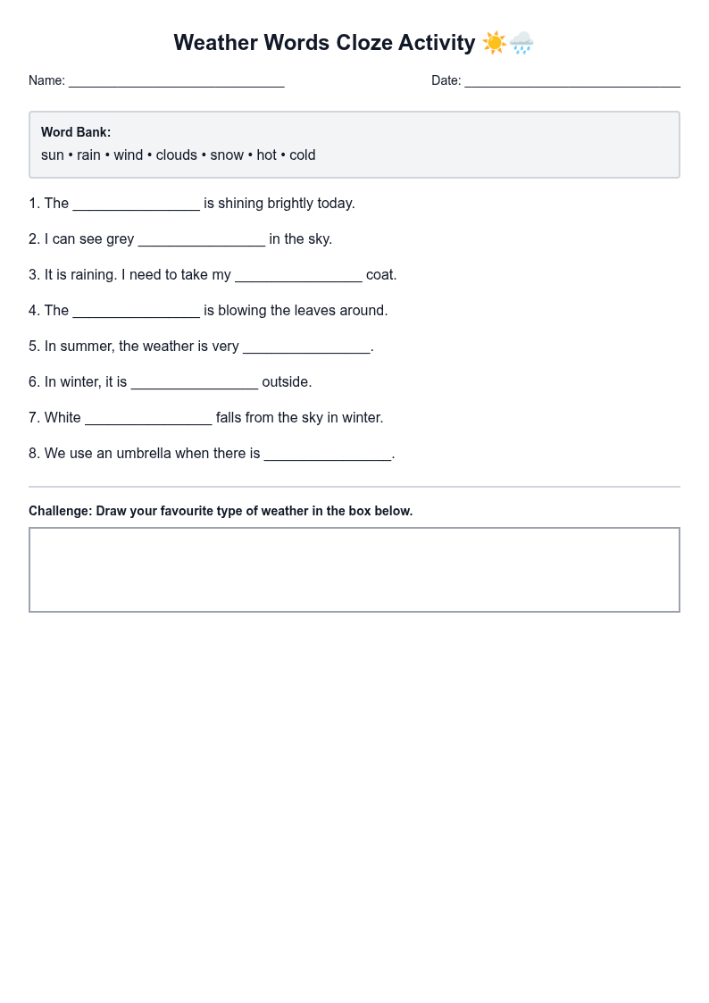 Weather Words Cloze Activity