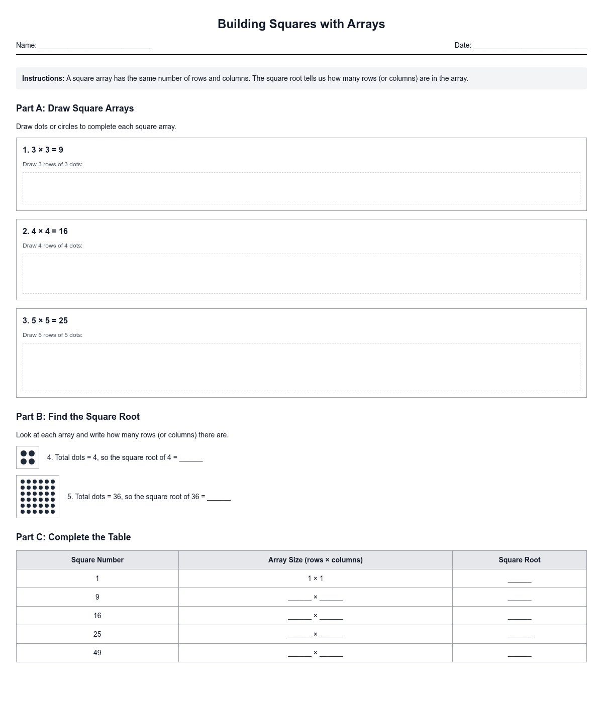 Building Squares with Arrays
