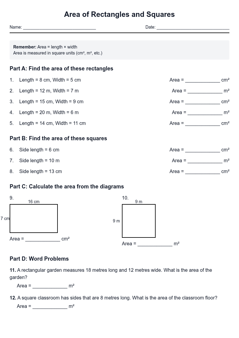 Area of Rectangles and Squares