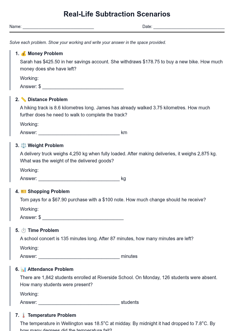 Real-Life Subtraction Scenarios