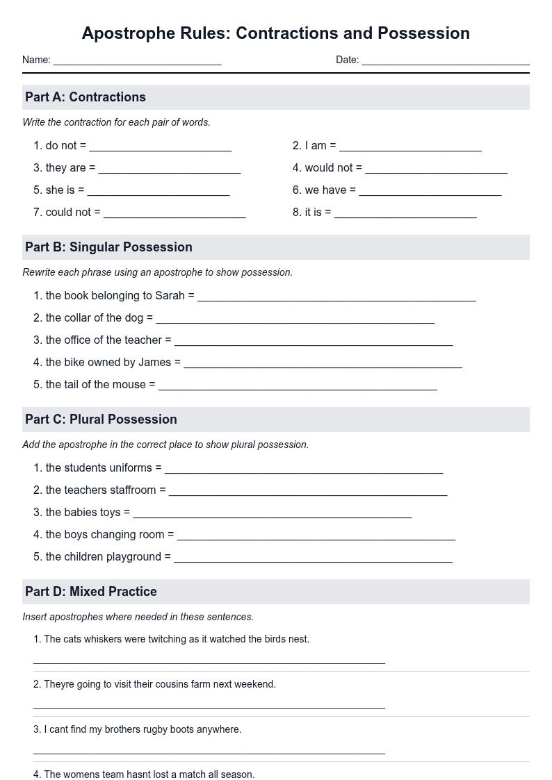 Apostrophe Rules: Contractions and Possession
