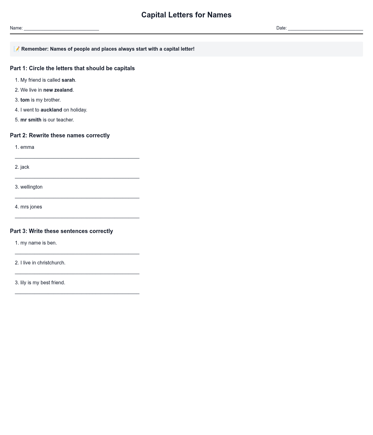 Capital Letters for Names