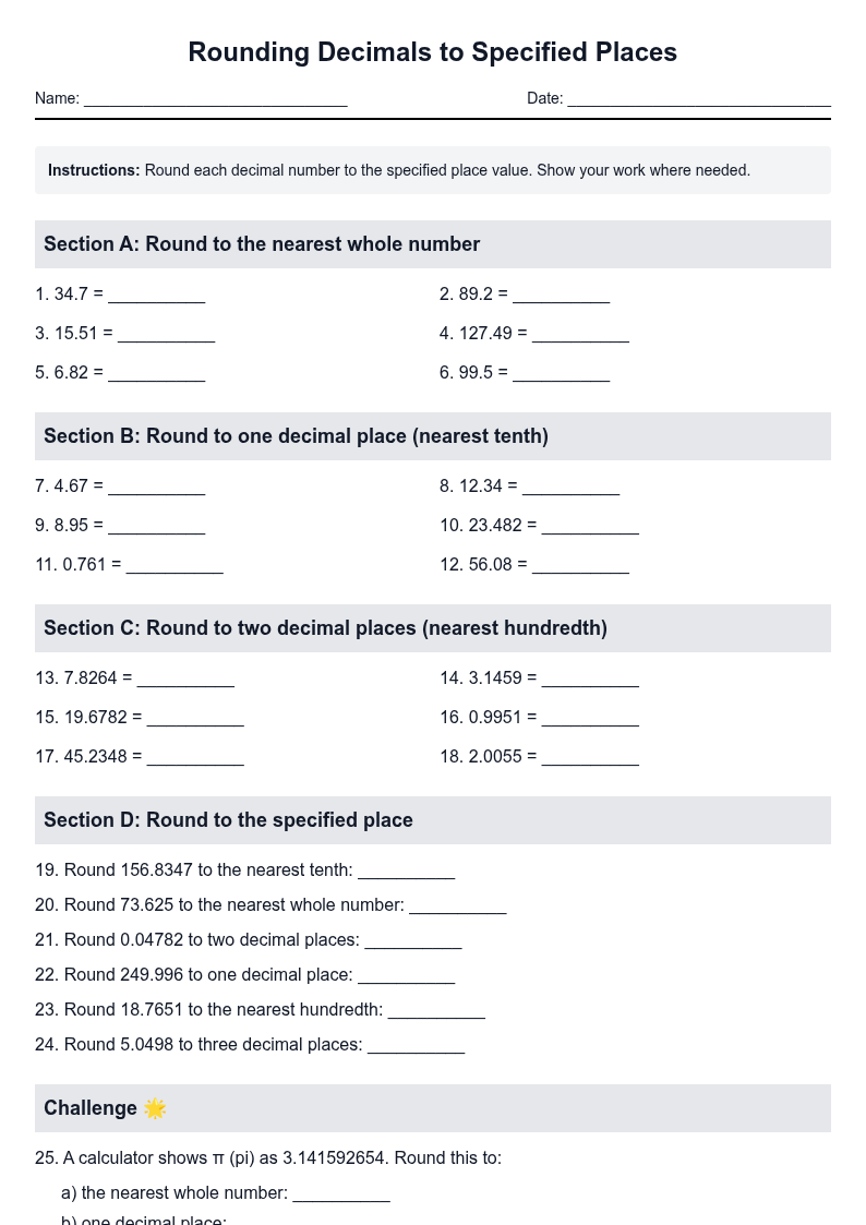 Rounding Decimals to Specified Places