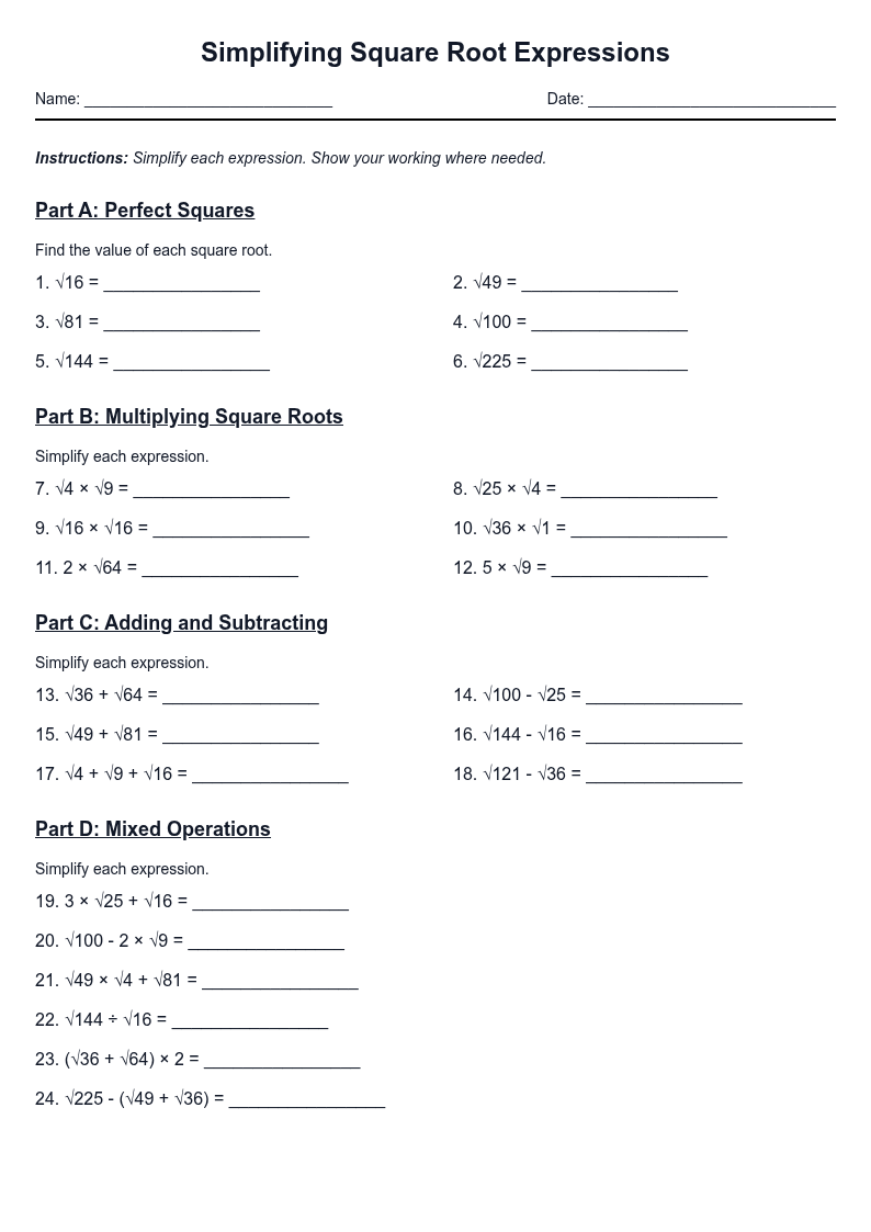 Simplifying Square Root Expressions