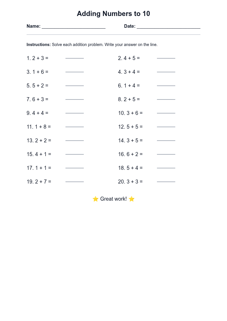 Adding Numbers to 10