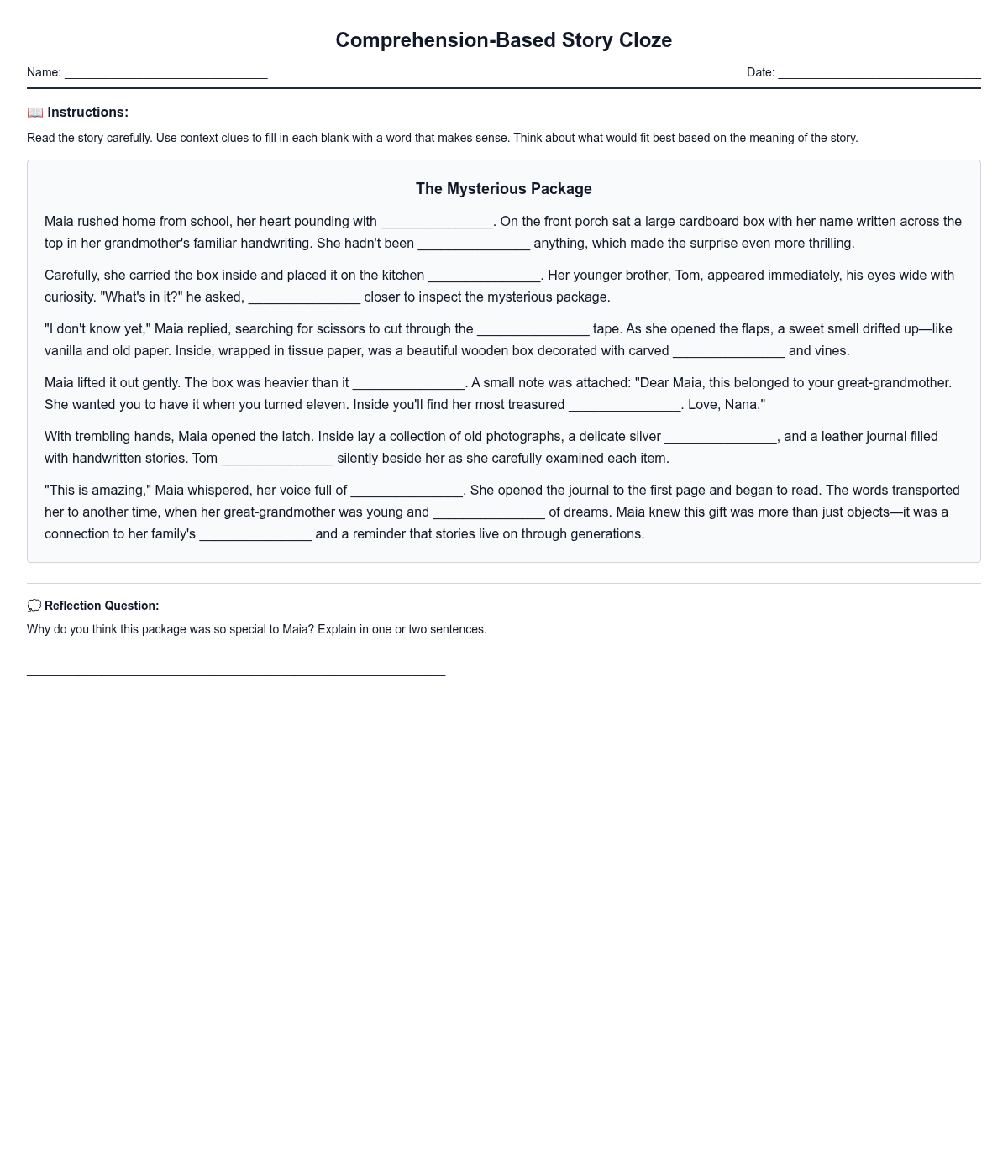 Comprehension-Based Story Cloze