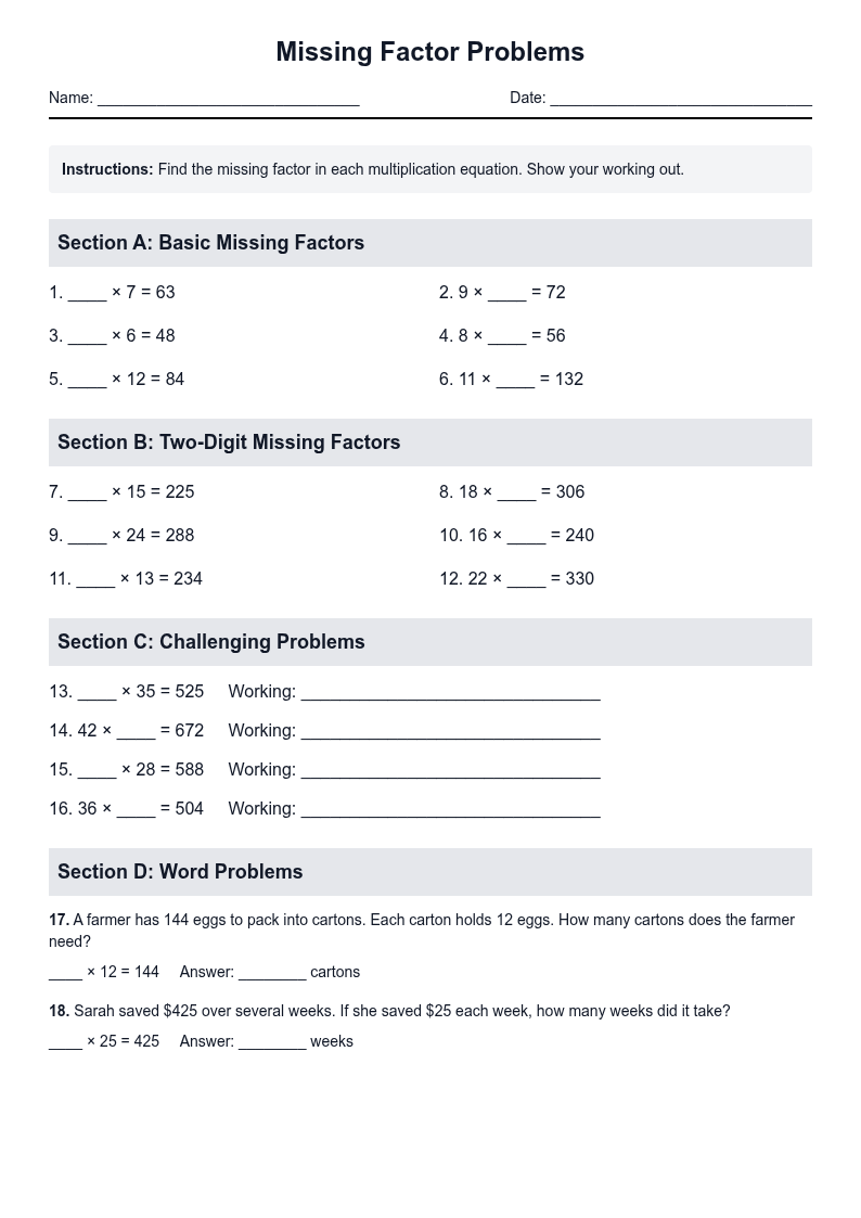 Missing Factor Problems