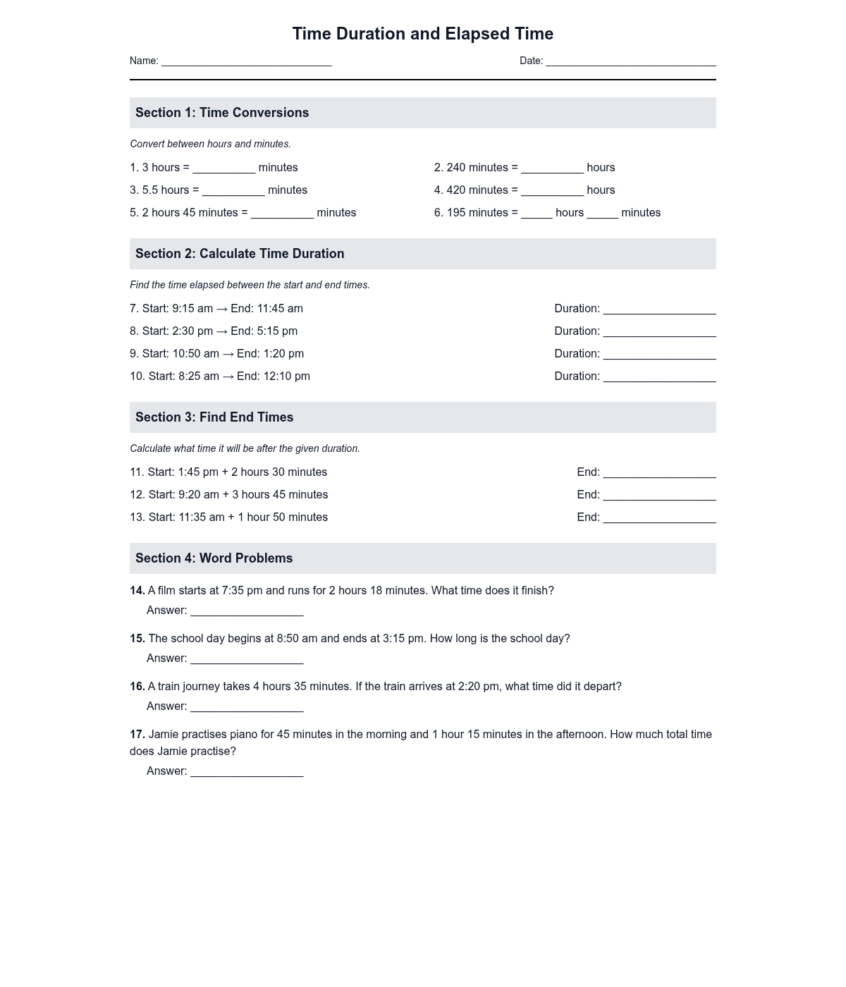 Time Duration and Elapsed Time