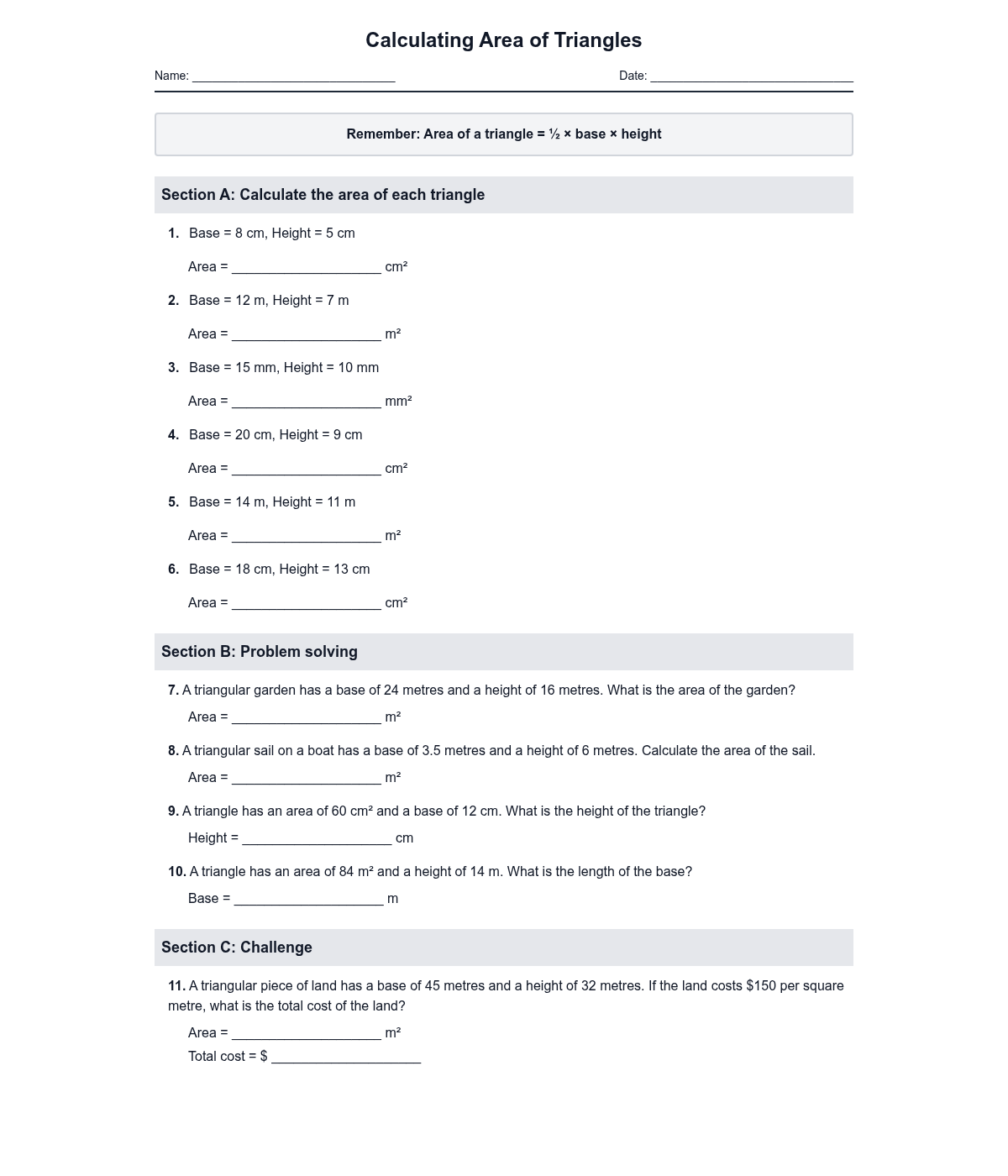 Calculating Area of Triangles