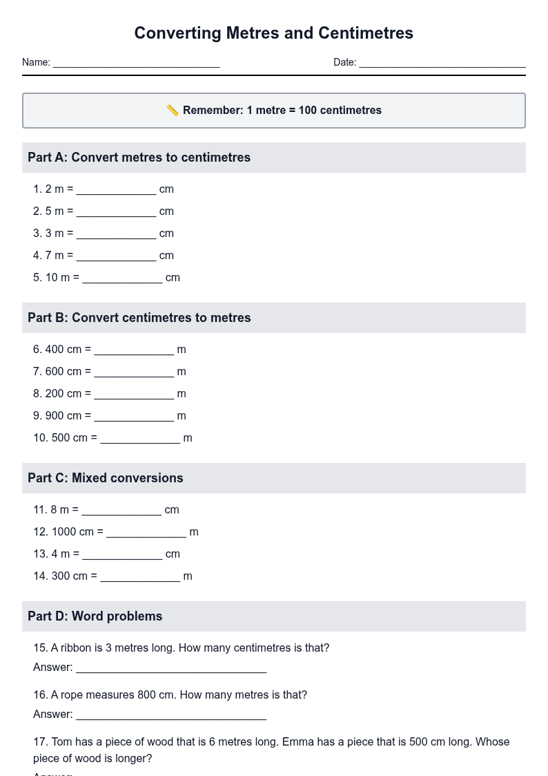 Converting Metres and Centimetres