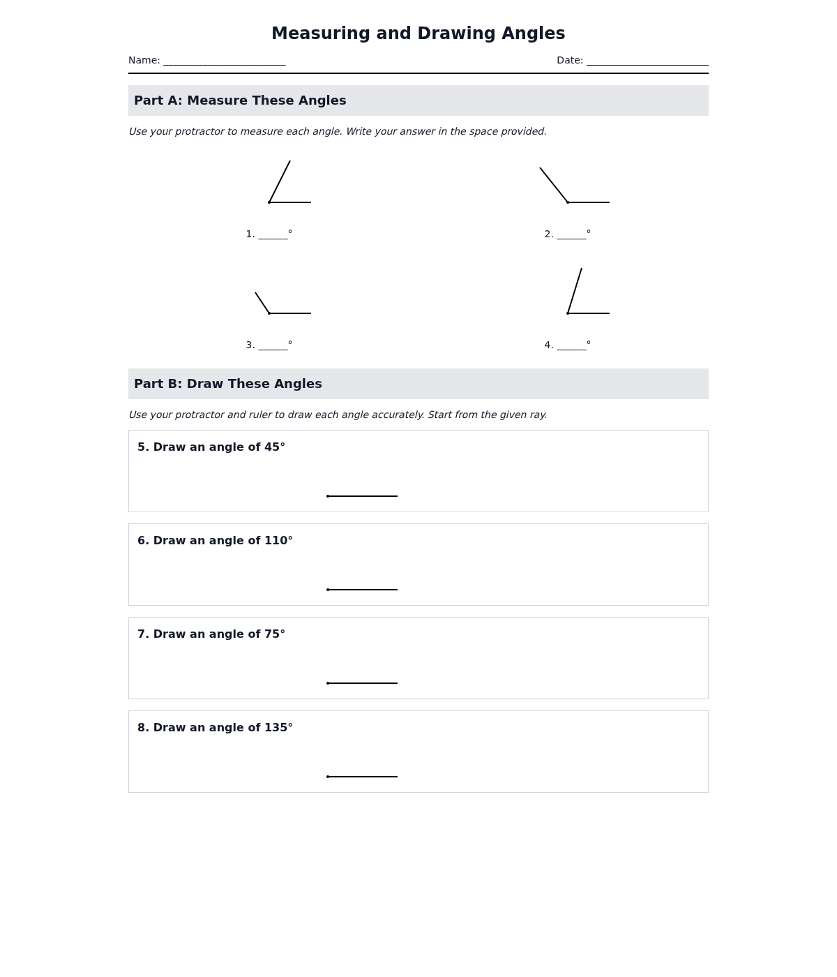 Measuring and Drawing Angles with a Protractor