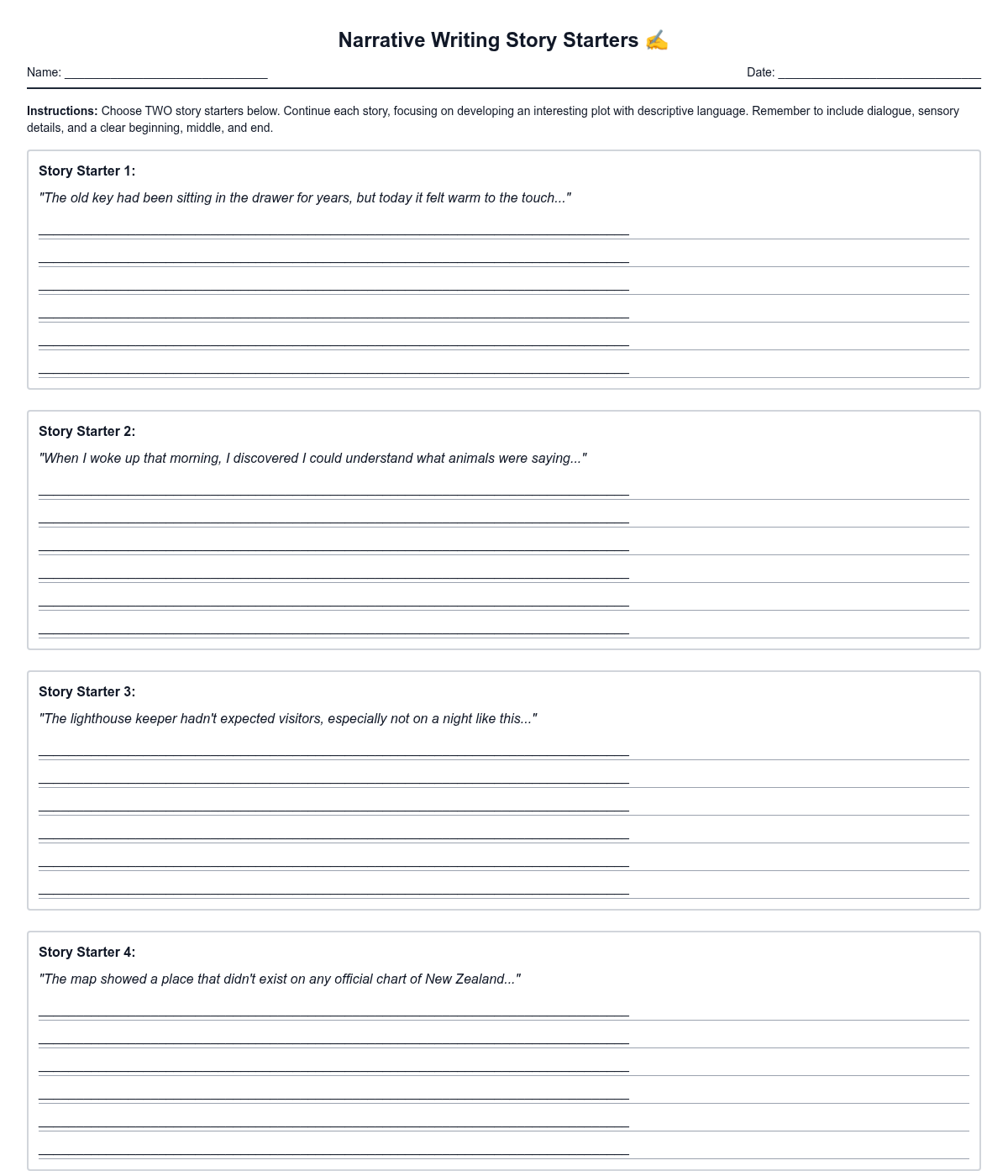 Narrative Writing Story Starters