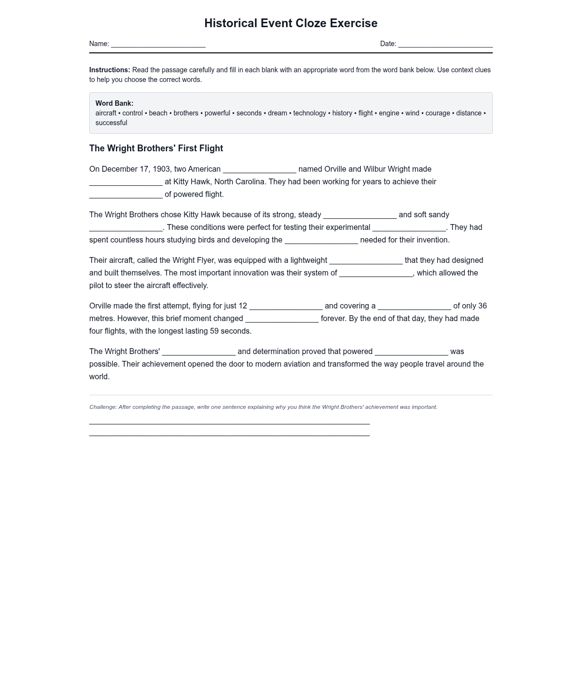 Historical Event Cloze Exercise