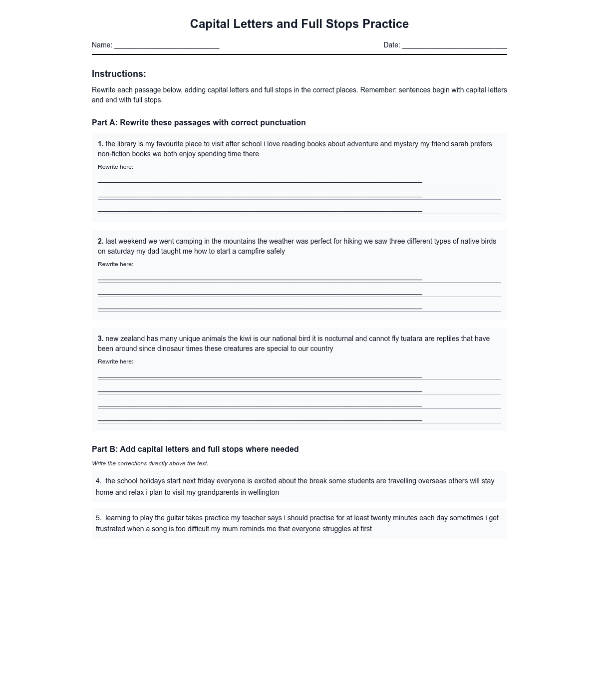 Capital Letters and Full Stops Practice