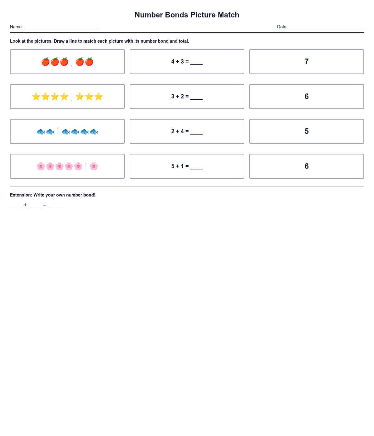 Number Bonds Picture Match