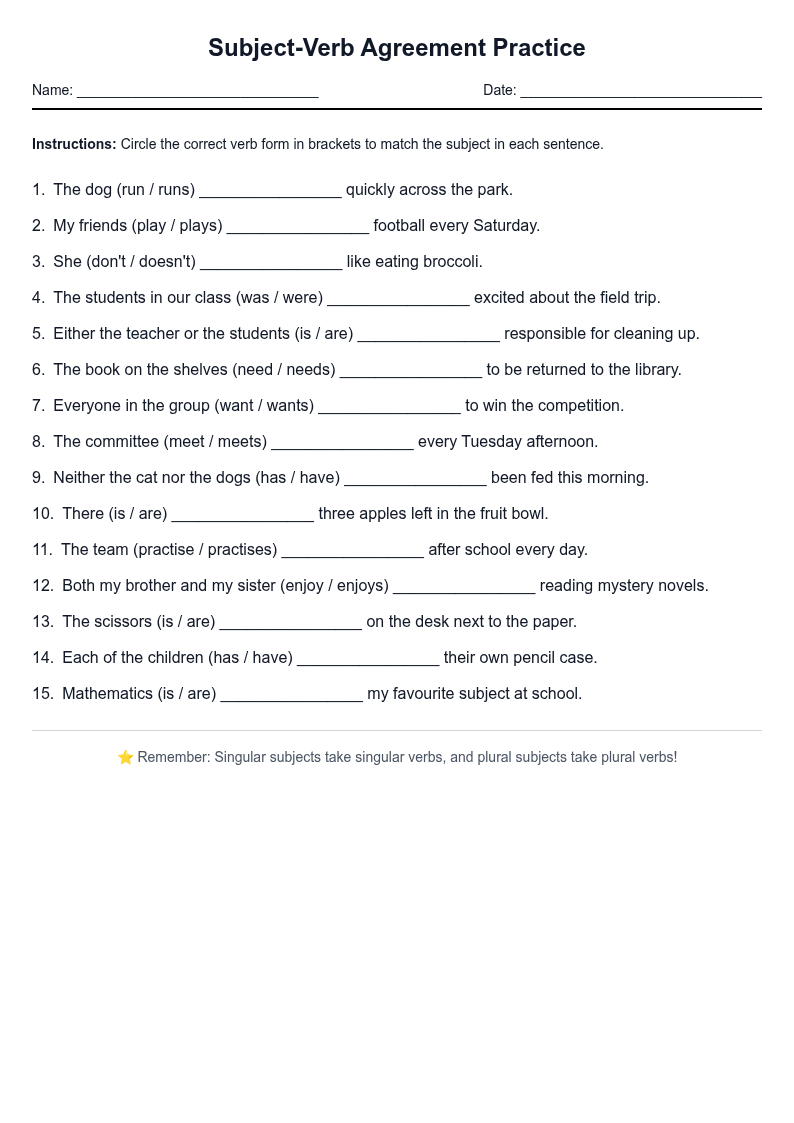 Subject-Verb Agreement Practice