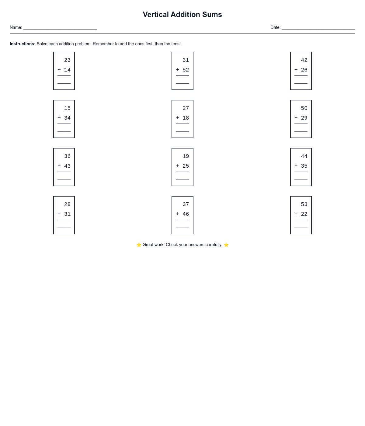 Vertical Addition Sums