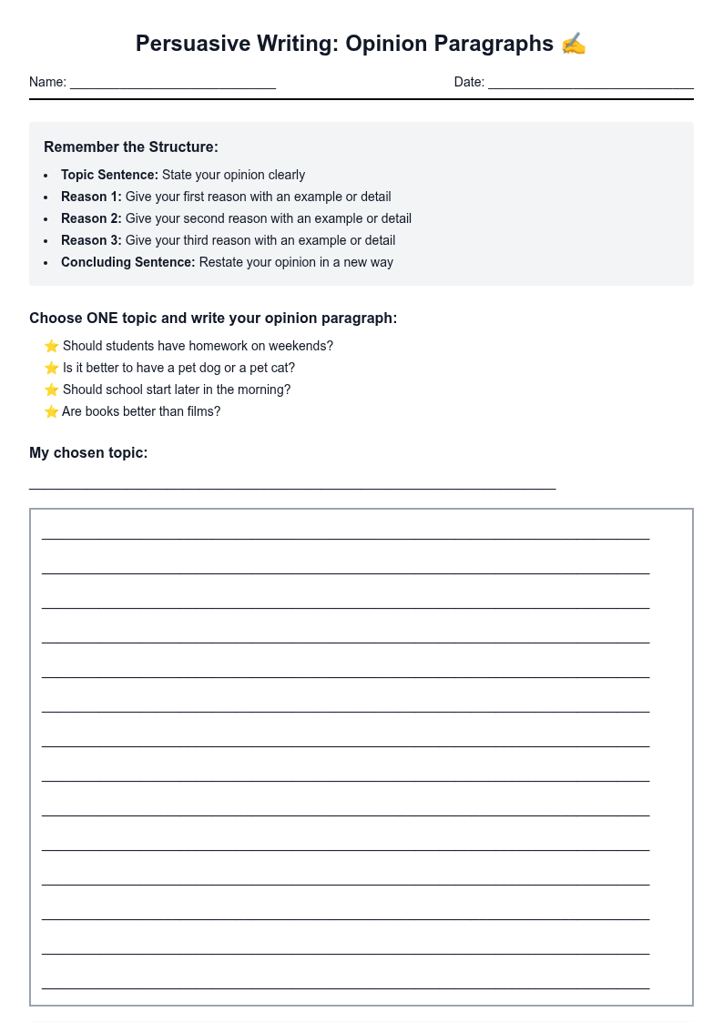 Persuasive Writing: Opinion Paragraphs